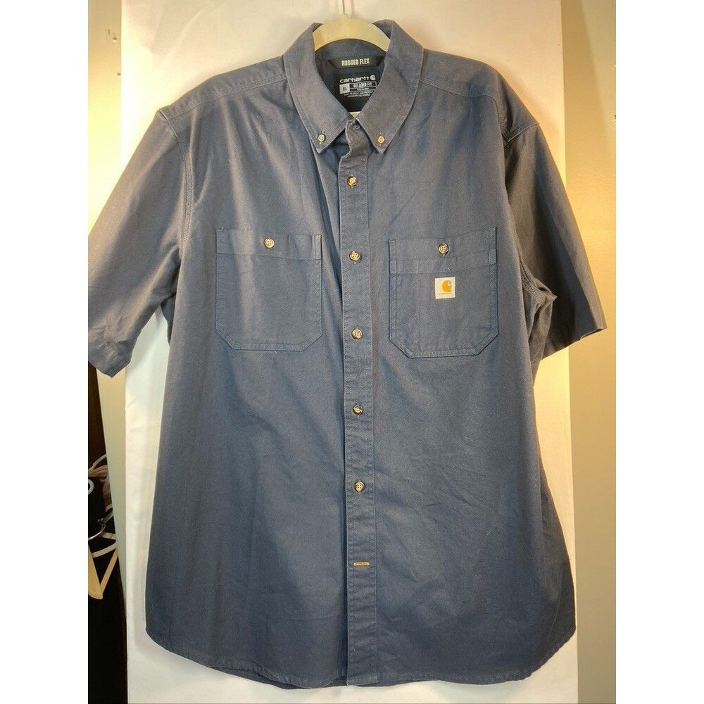 CARHARTT RUGGED FLEX RELAX FIT MENS XLARGE DARK BLUE SHORT  SLEEVE WORK SHIRT